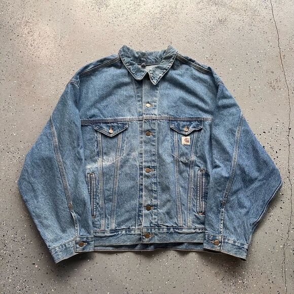 Carhartt Jackets & Blazers - Carhartt Vintage Faded Denim Chore Jacket XL Blue Button Up Workwear